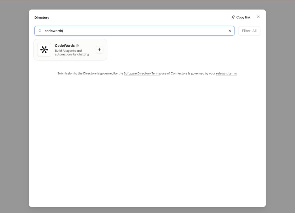 Claude Directory search showing CodeWords