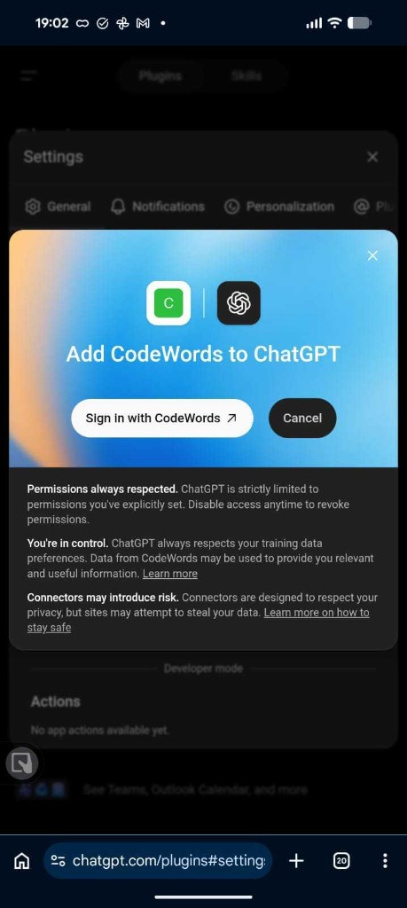 Add CodeWords to ChatGPT sign-in screen