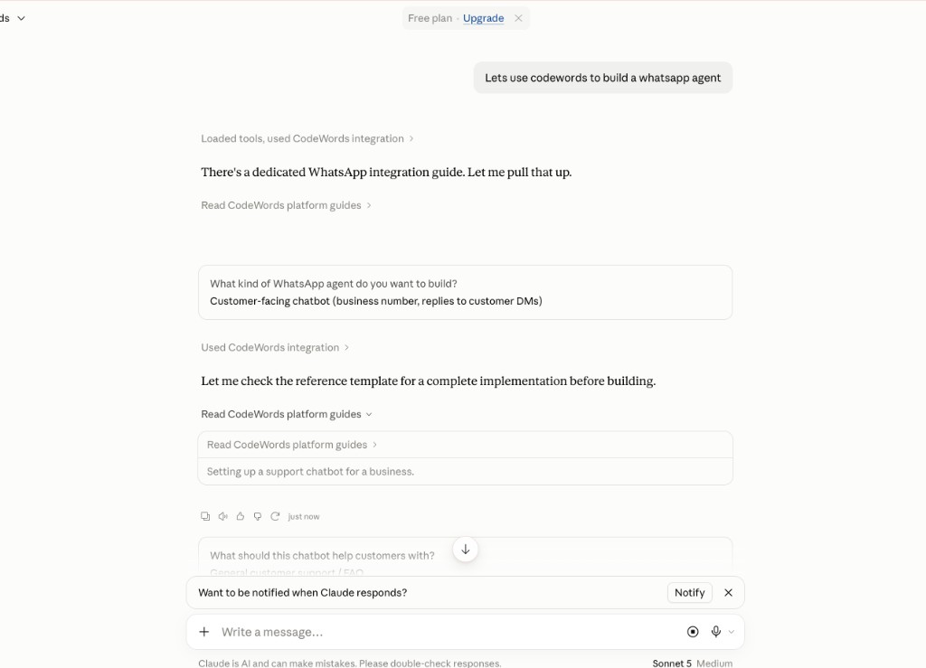 Claude chat using the CodeWords connector